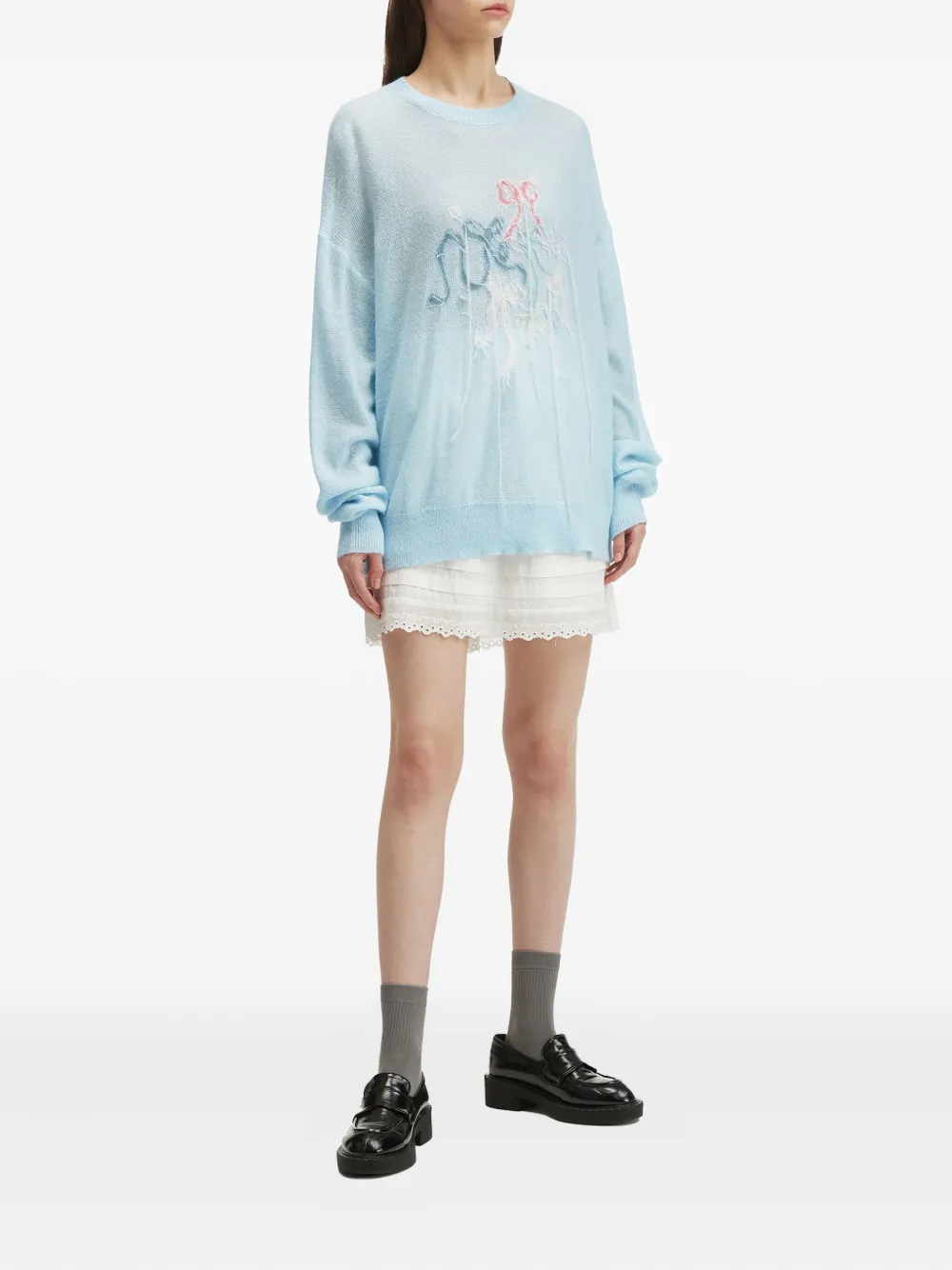 B+ab Frayed-bows Long-sleeves Sweater In Blue