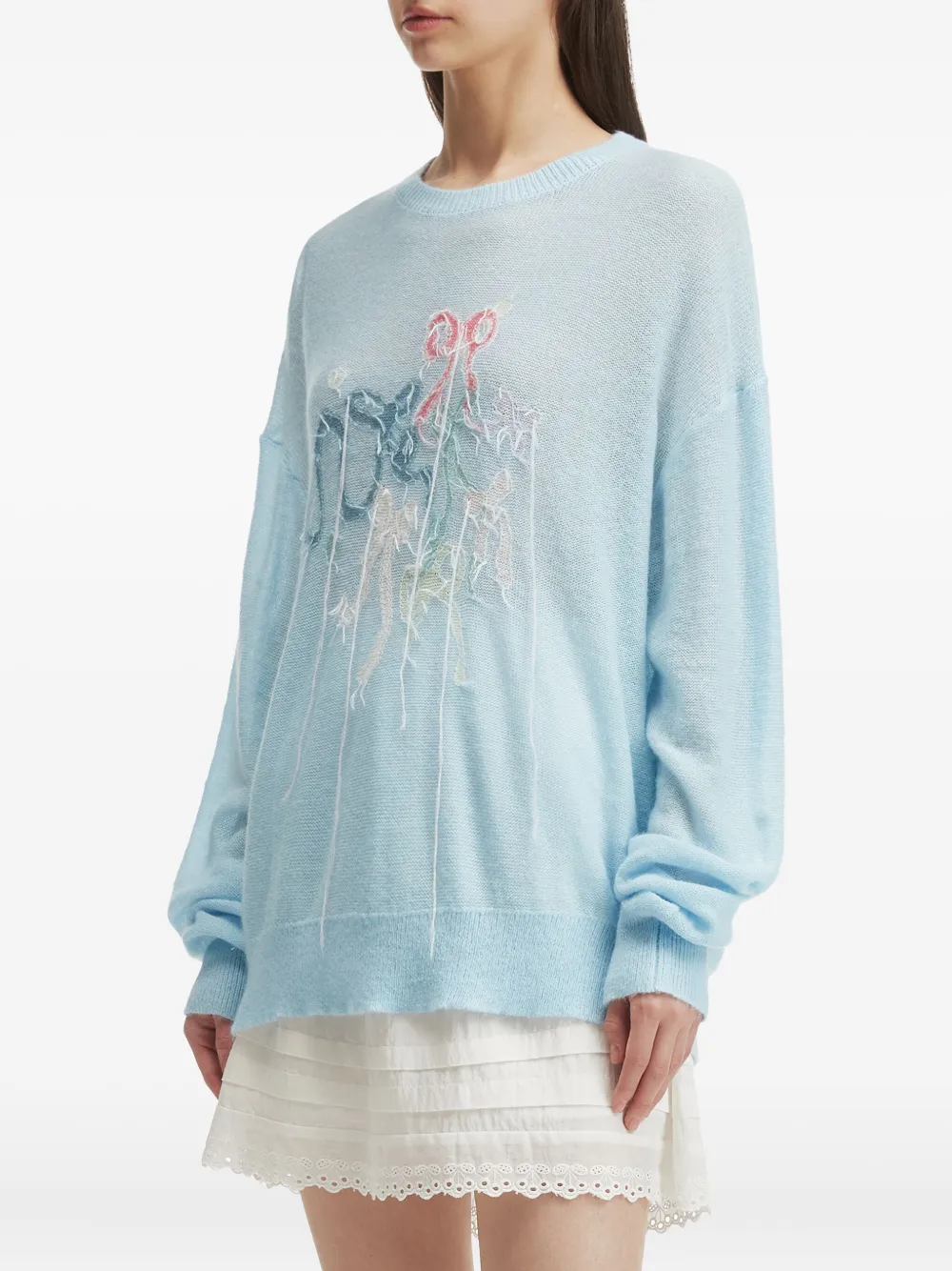 B+ab Frayed-bows Long-sleeves Sweater In Blue