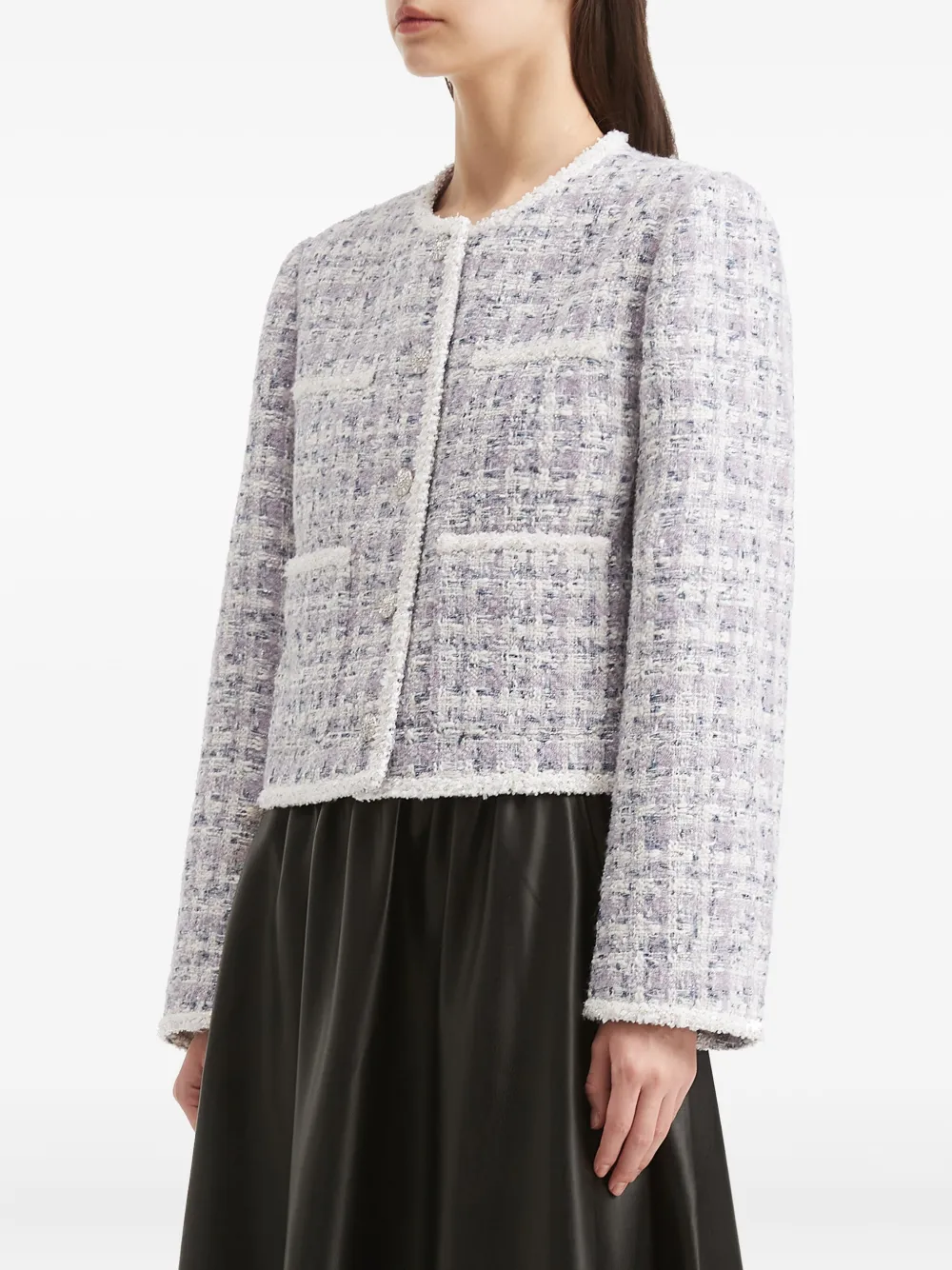 B+ab Tweed Frayed-edge Jacket In Purple