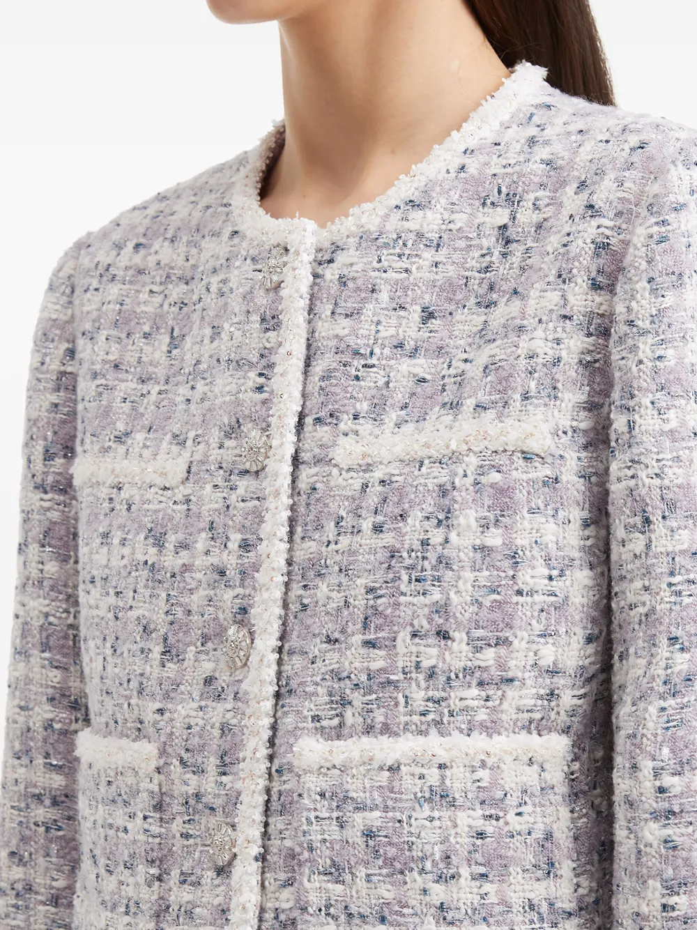 B+ab Tweed Frayed-edge Jacket In Purple