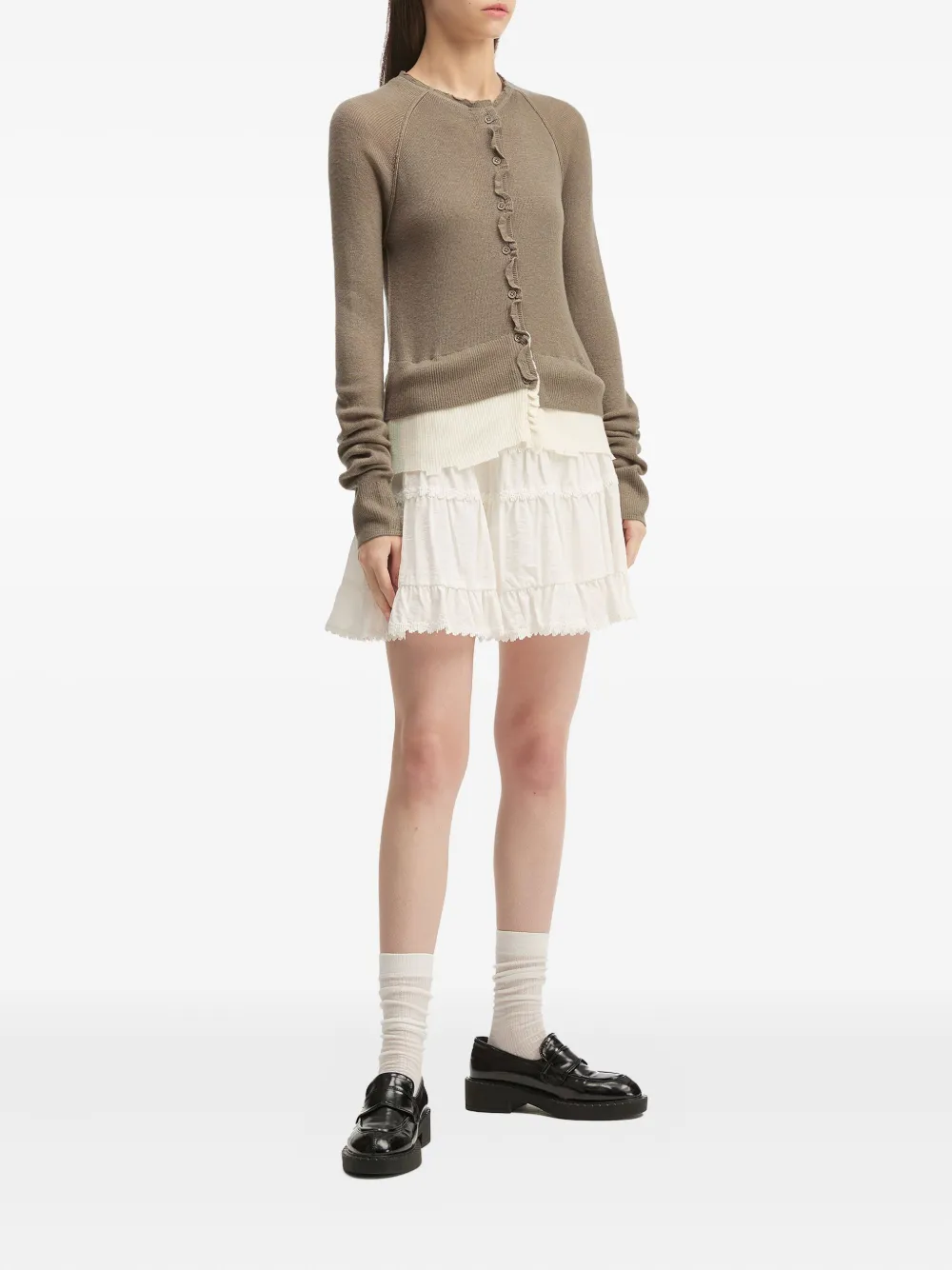 Tout A Coup Ruffle-trim Cardigan In Animal Print