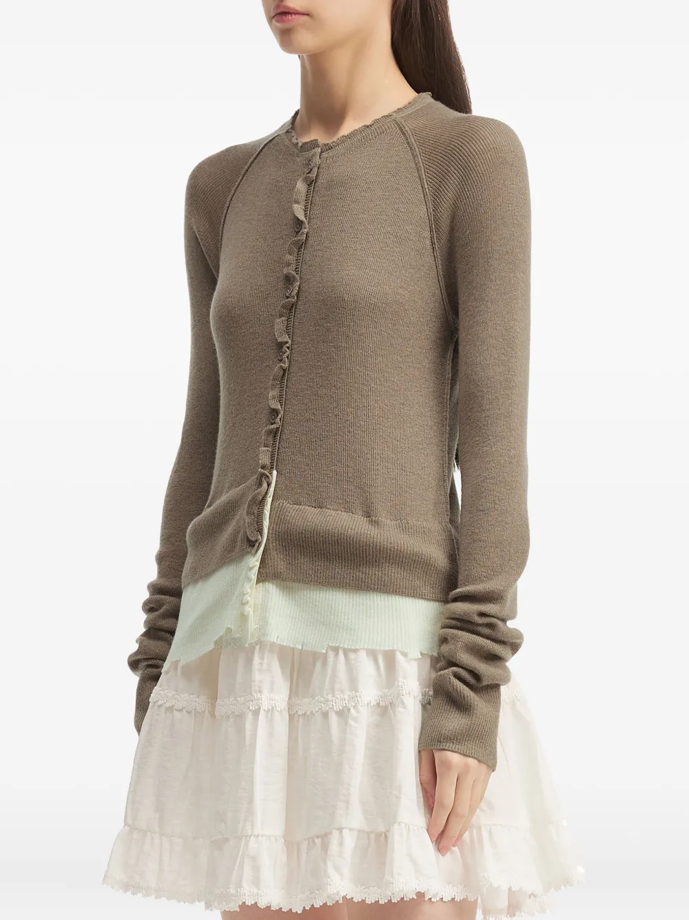 Tout A Coup Ruffle-trim Cardigan In Animal Print