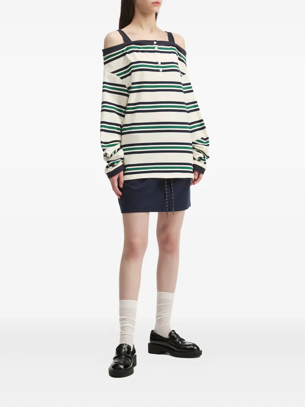 B+ab Off-shoulder Striped Top In White