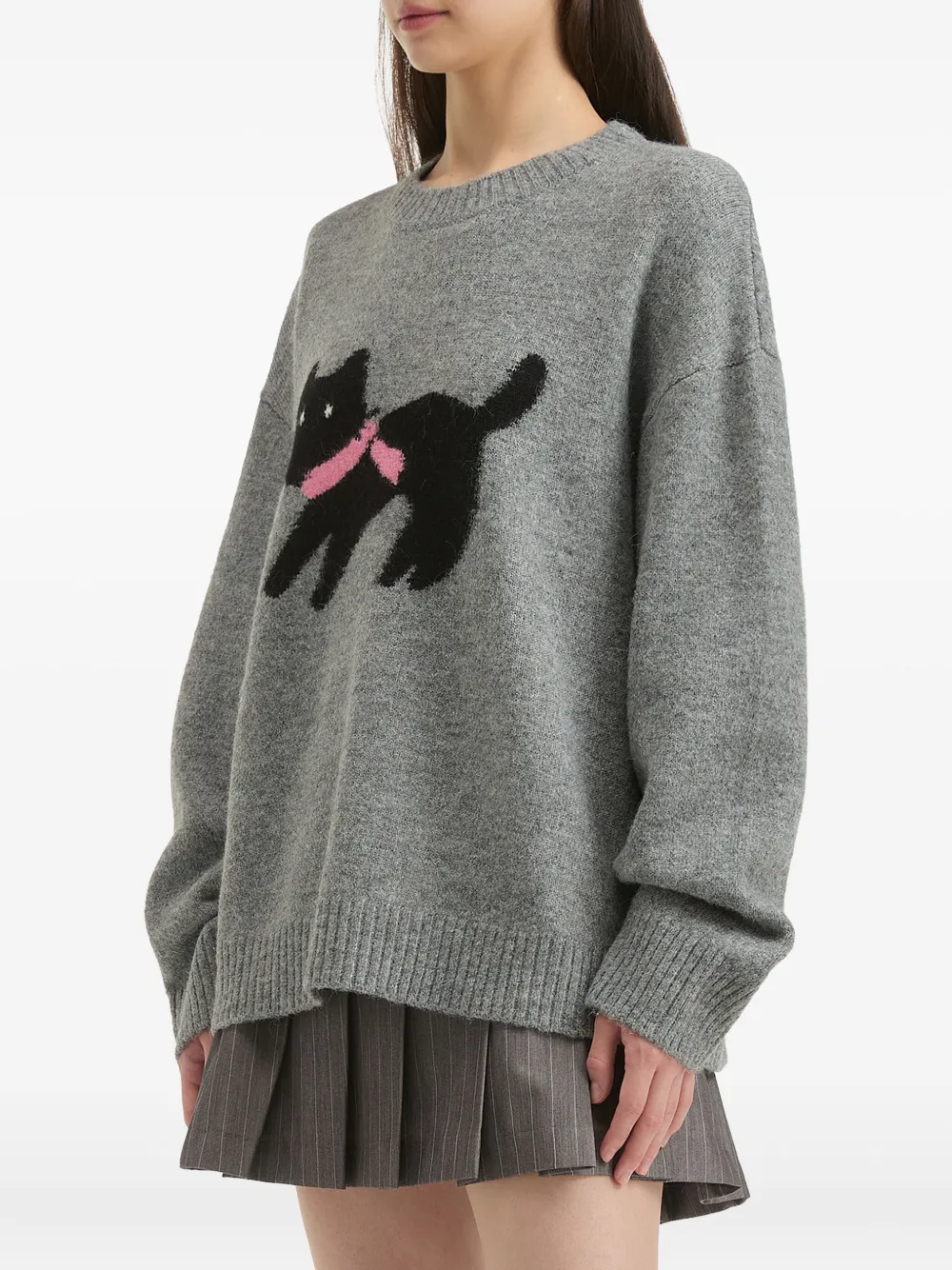 Tout A Coup Cat-embellishment Crew-neck Sweater In Gray