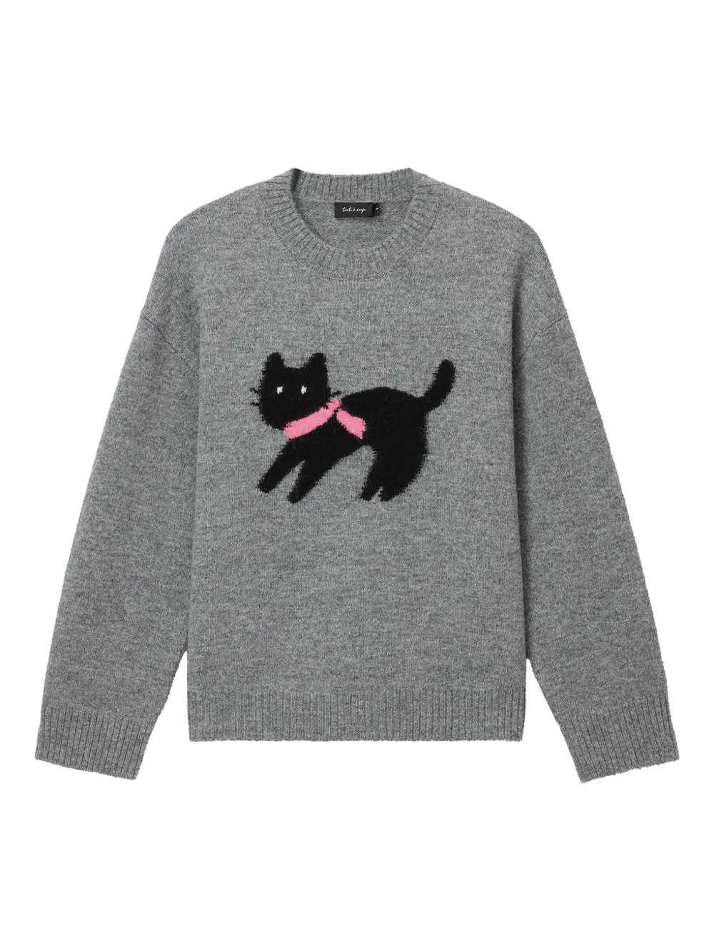 Tout A Coup Cat-embellishment Crew-neck Sweater In Gray
