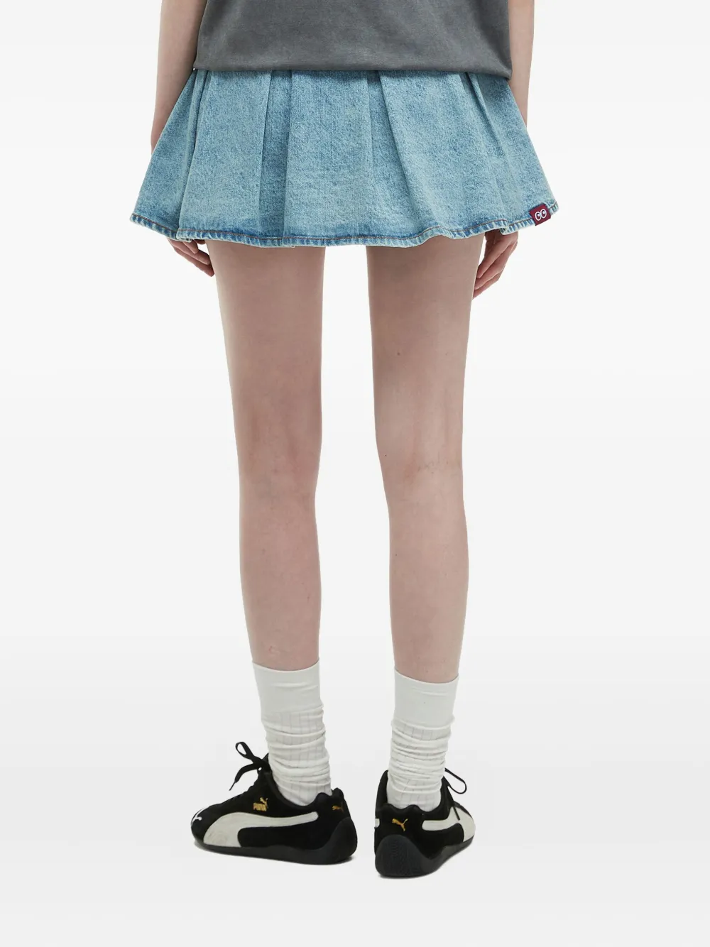 Mini Cream Pleated Denim Mini Skirt In Multi