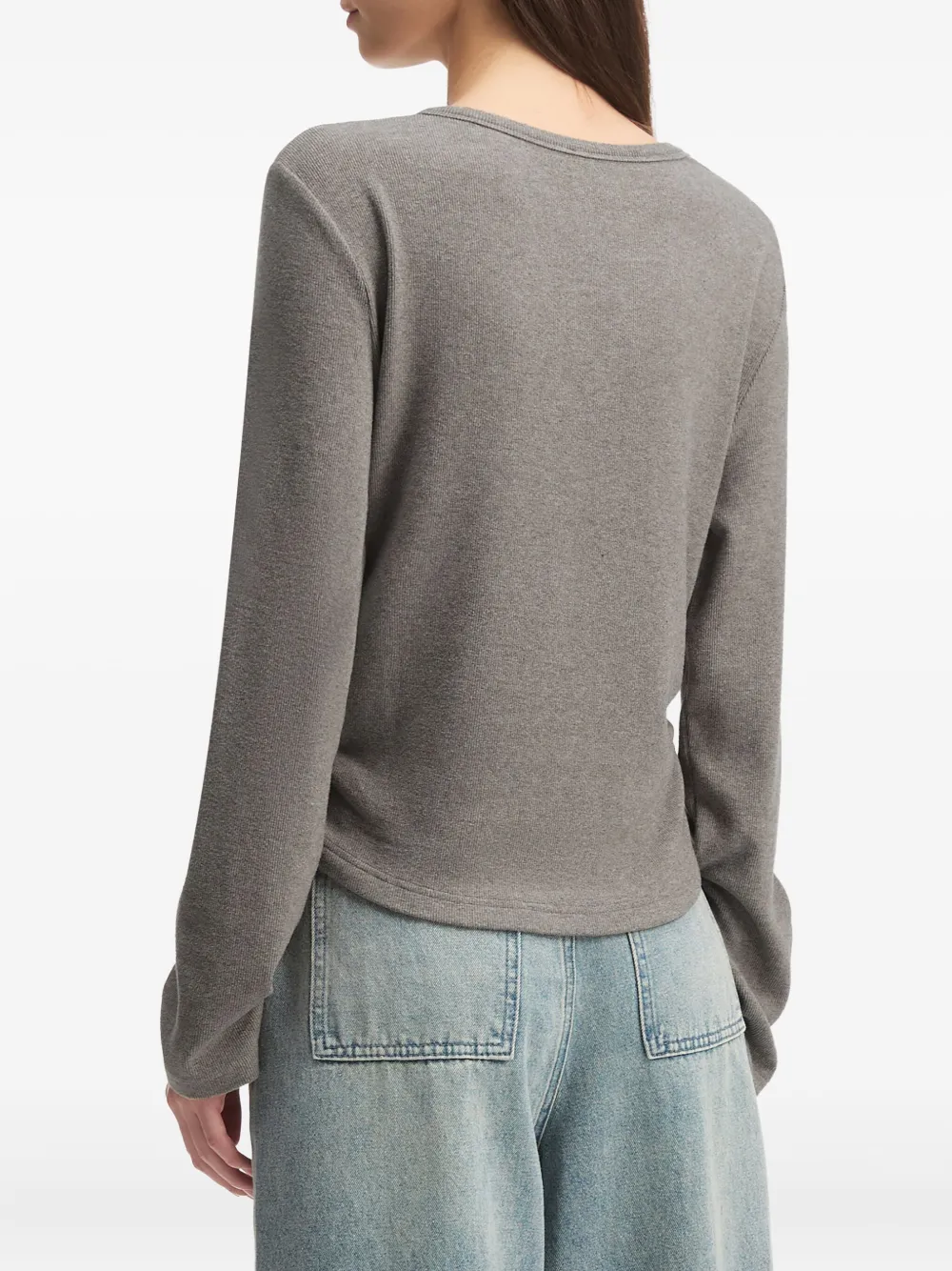 B+ab Side-ruched Long-sleeved T-shirt In Gray