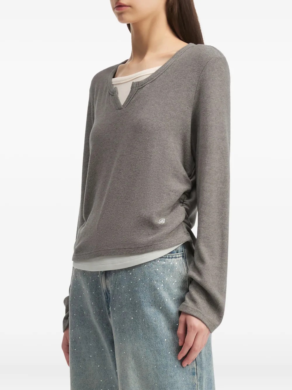 B+ab Side-ruched Long-sleeved T-shirt In Gray