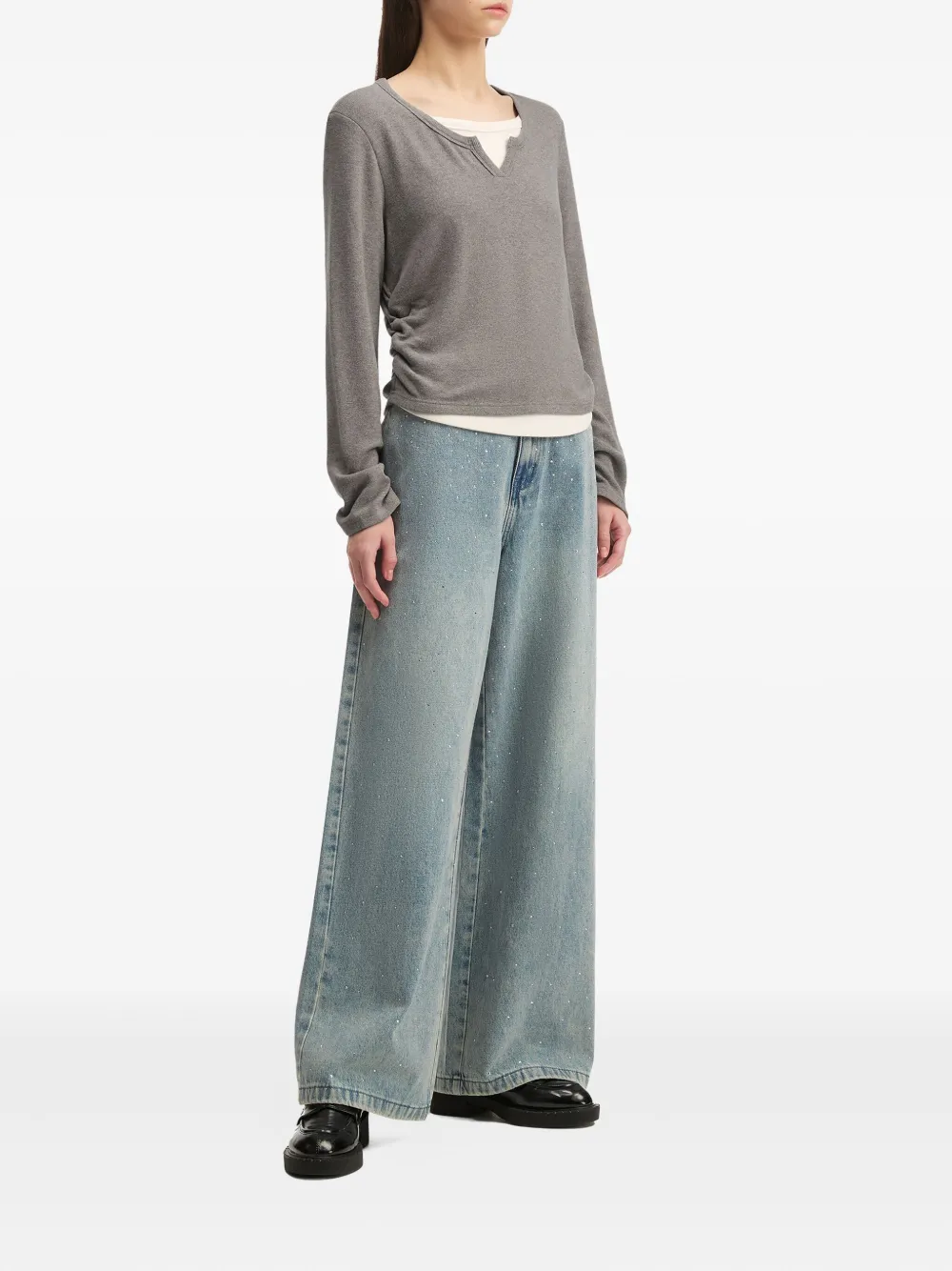 B+ab Side-ruched Long-sleeved T-shirt In Gray