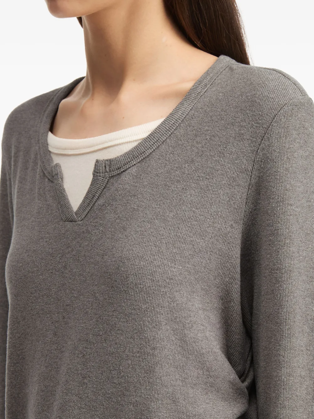 B+ab Side-ruched Long-sleeved T-shirt In Gray