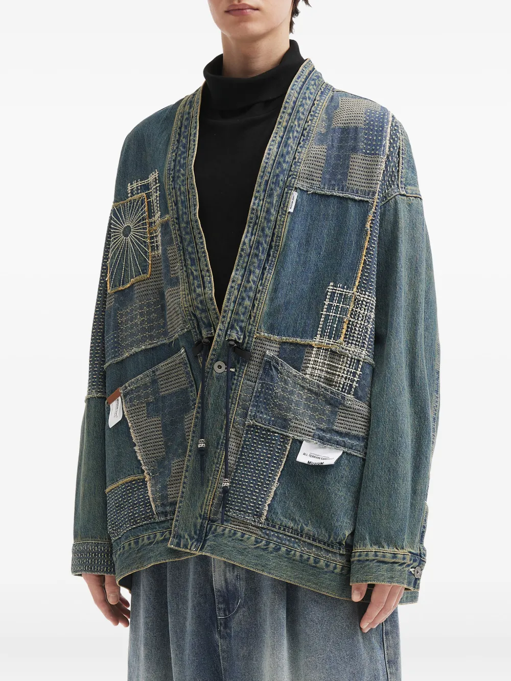 Musium Div. Denim jack met geborduurd patchwork Blauw