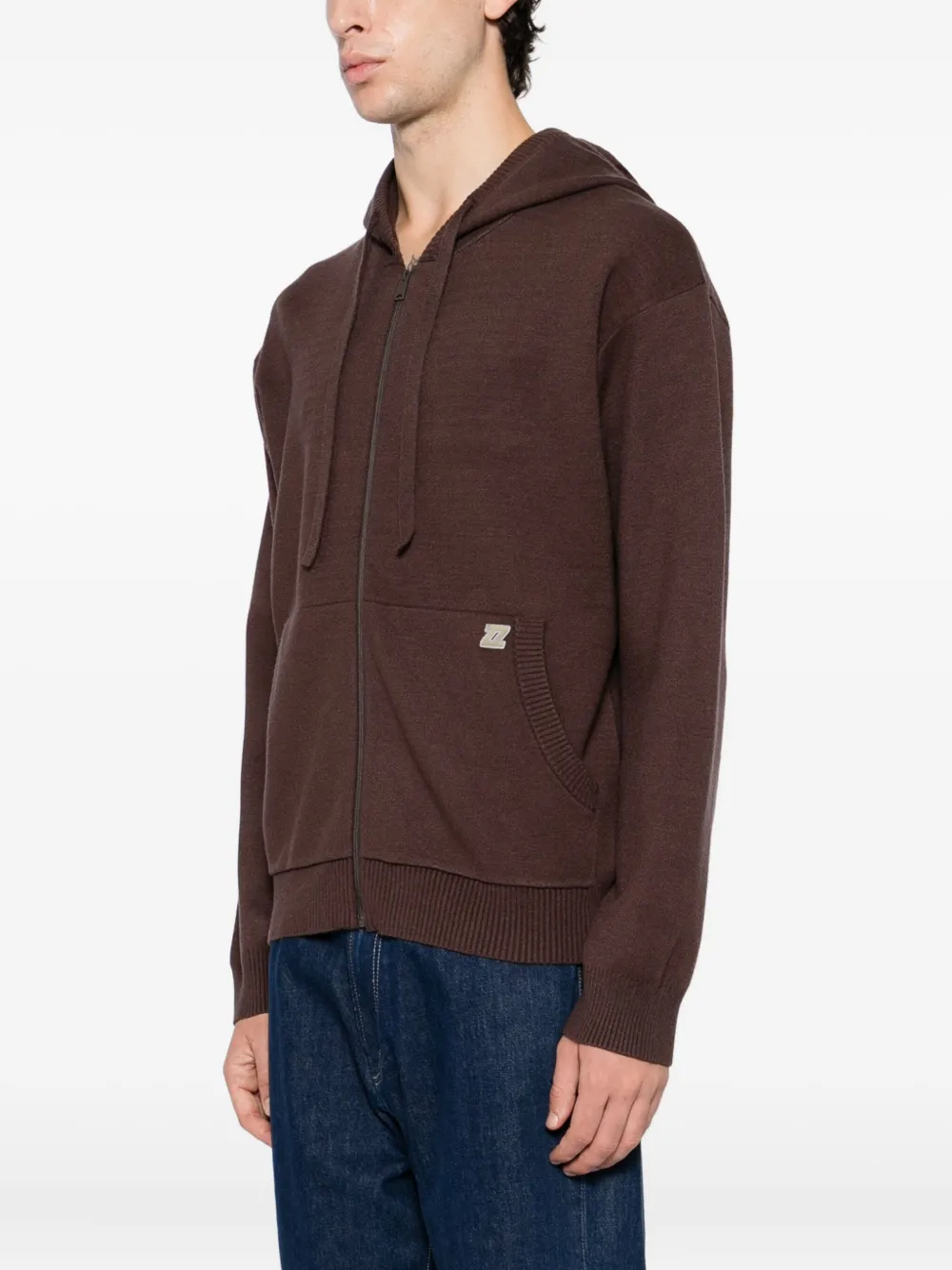Izzue Logo-patch Knitted Jacket In Brown