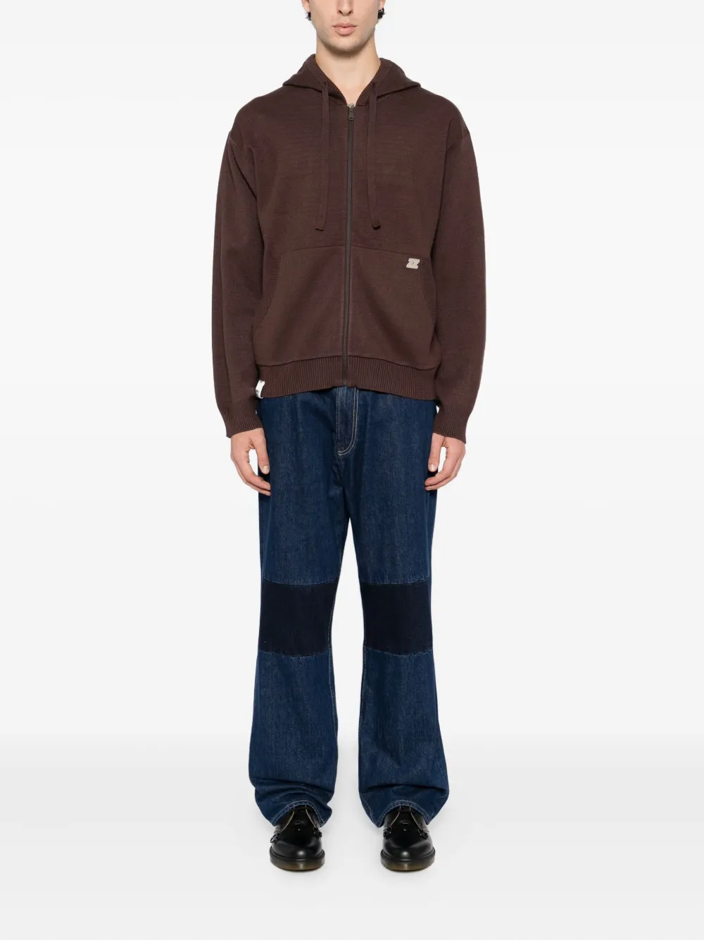 Izzue Logo-patch Knitted Jacket In Brown