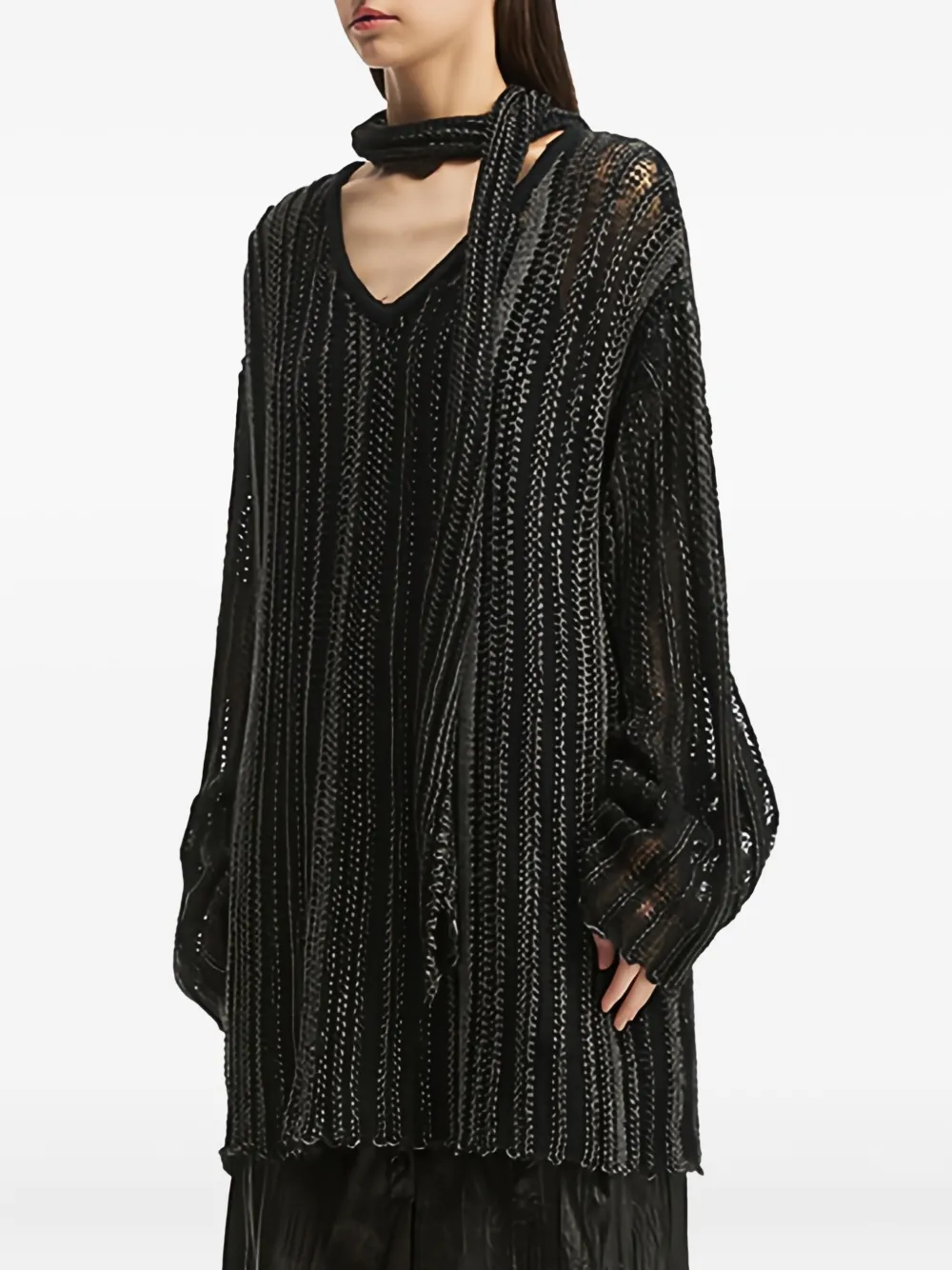 B+ab Tie-neck Ribbed-knit Sweater In Black