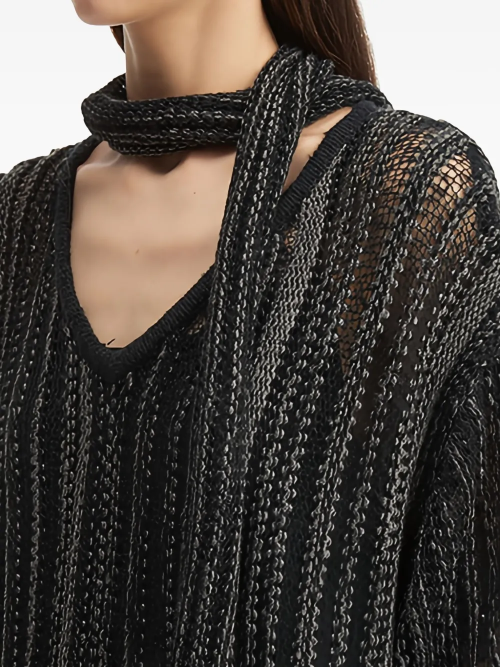 B+ab Tie-neck Ribbed-knit Sweater In Black