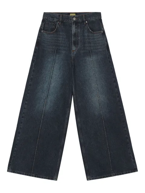 Mini Cream embroidered five-pocket wide-leg jeans