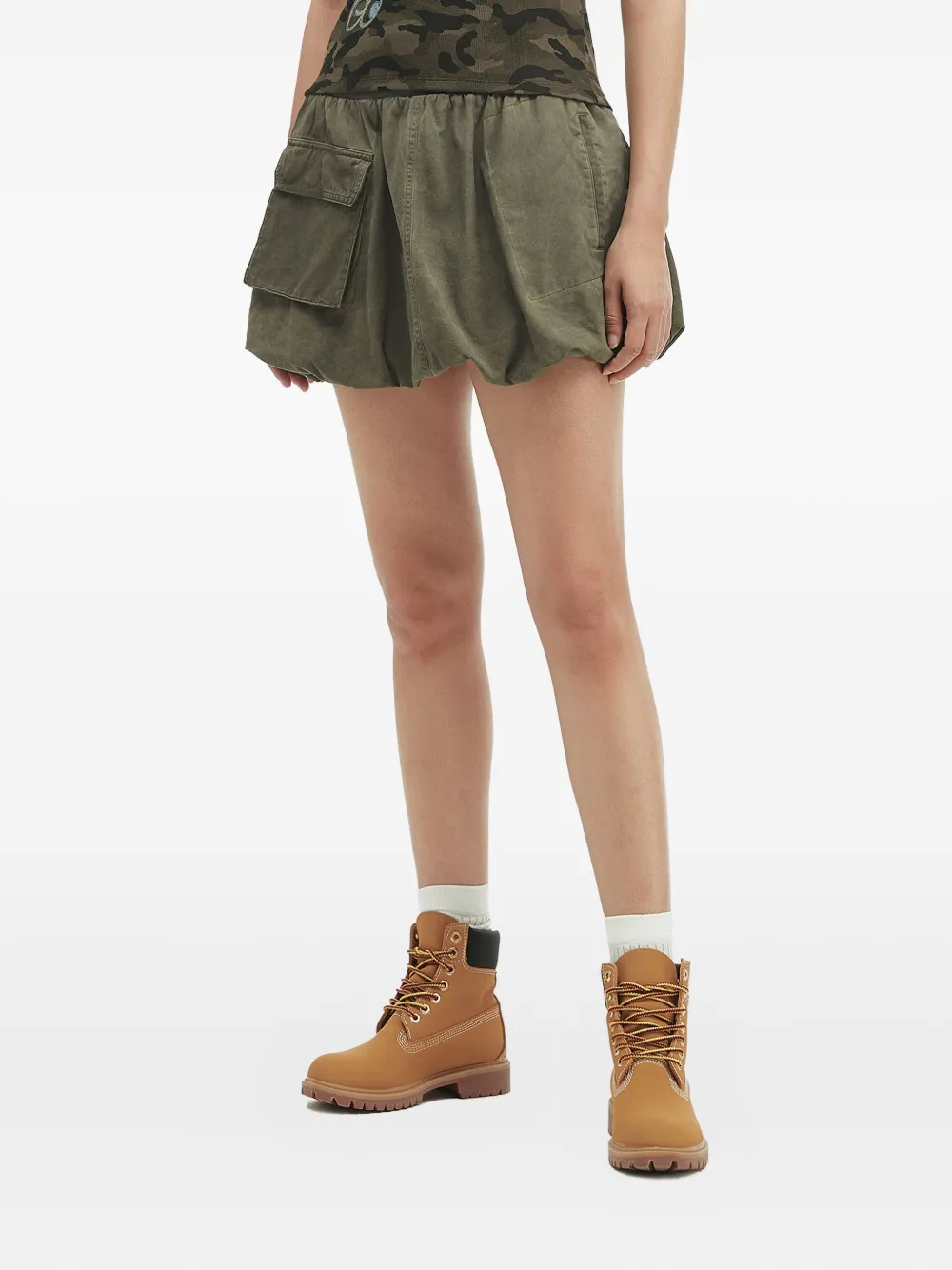 Mini Cream Elasticated Balloon Mini Skirt In Green