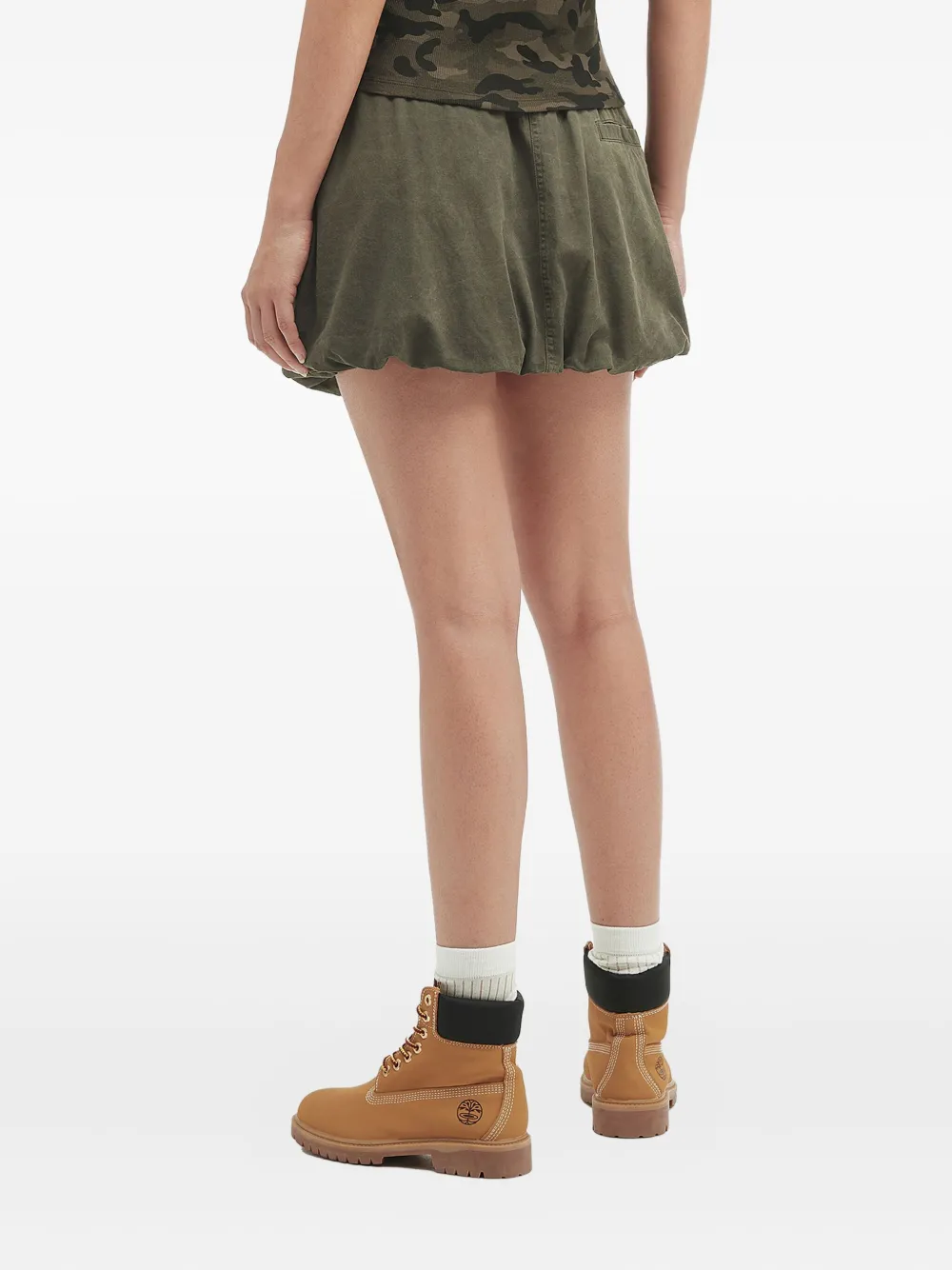 Mini Cream Elasticated Balloon Mini Skirt In Green