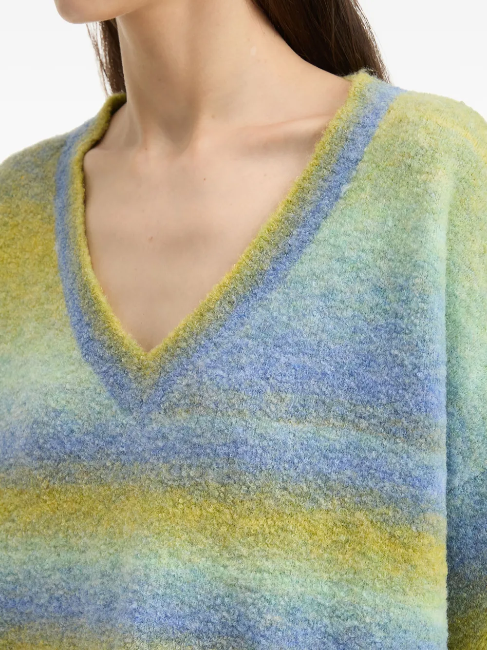 B+ab V-neck Striped Sweater In Green
