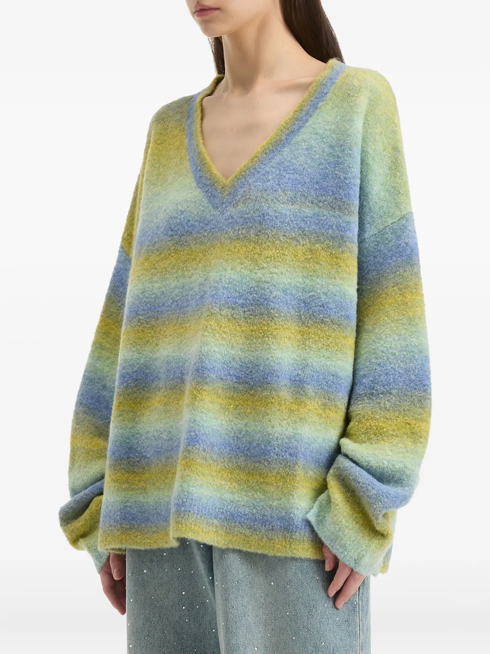 B+ab V-neck Striped Sweater In Green