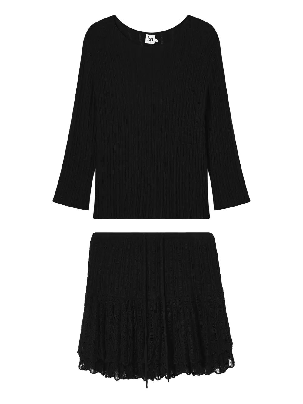 B+ab Ribbed-knit Ruffled Jumpsuit In Black