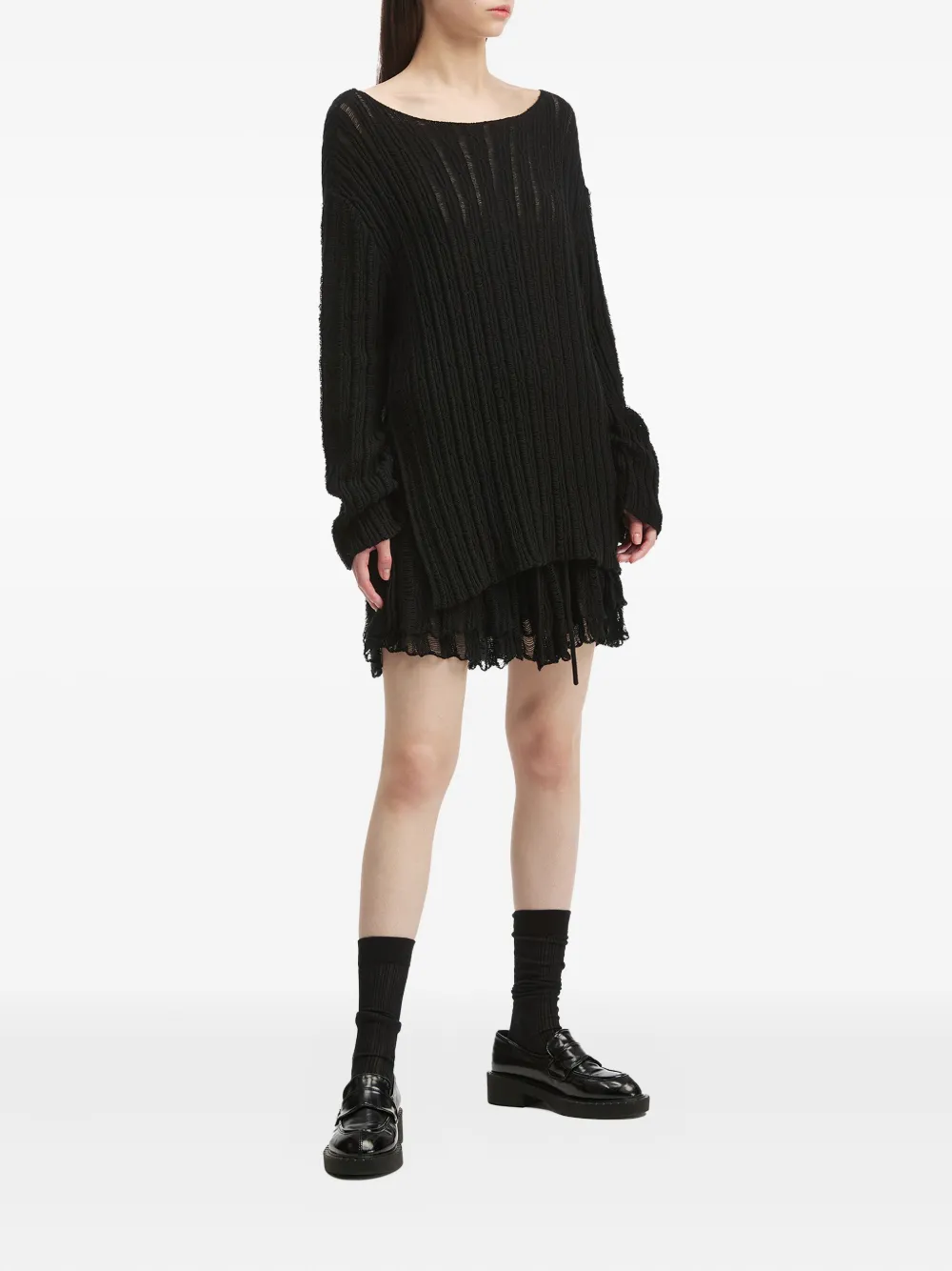 B+ab Ribgebreid jumpsuit met ruches - Zwart