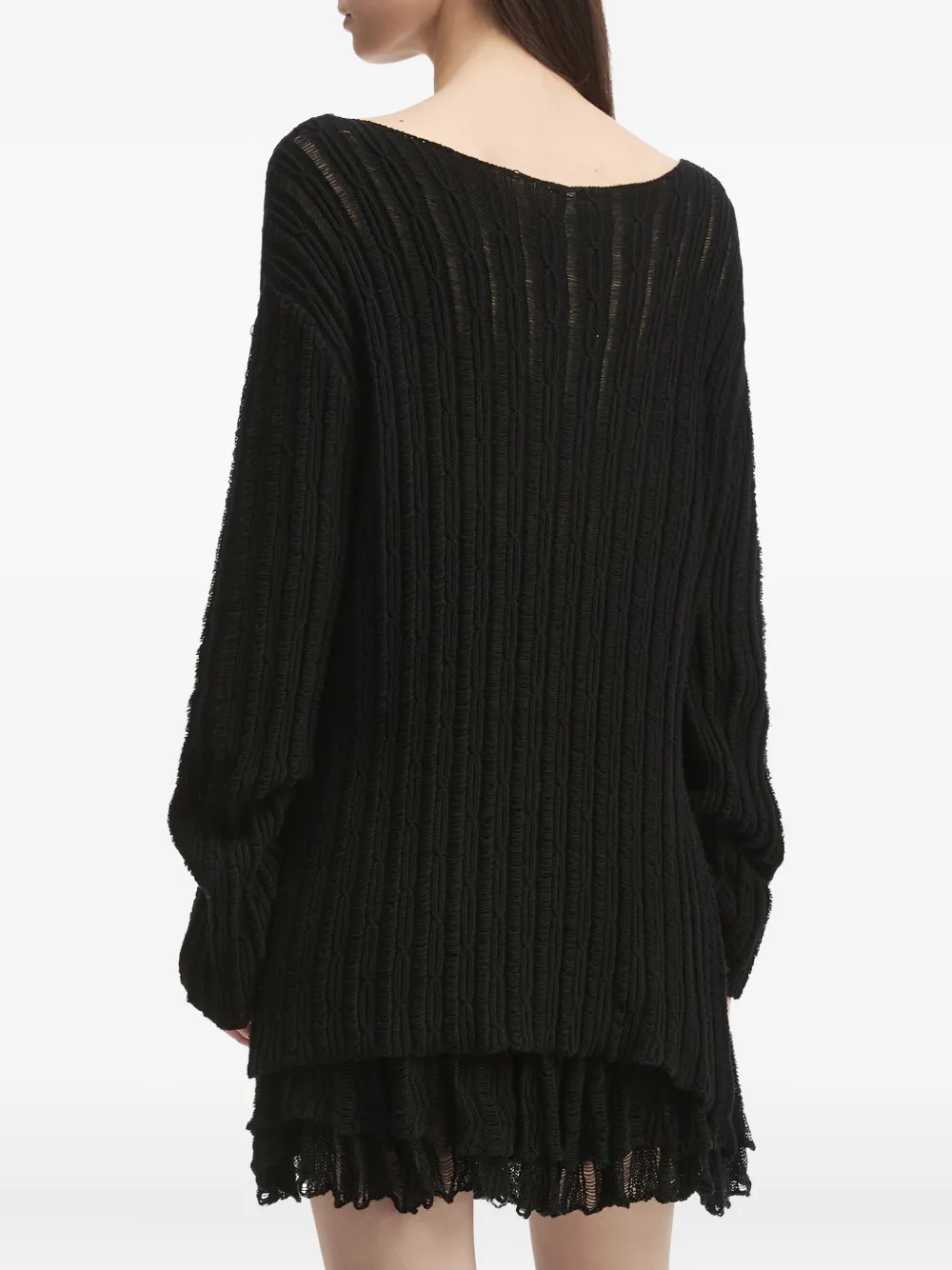 B+ab Ribbed-knit Ruffled Jumpsuit In Black