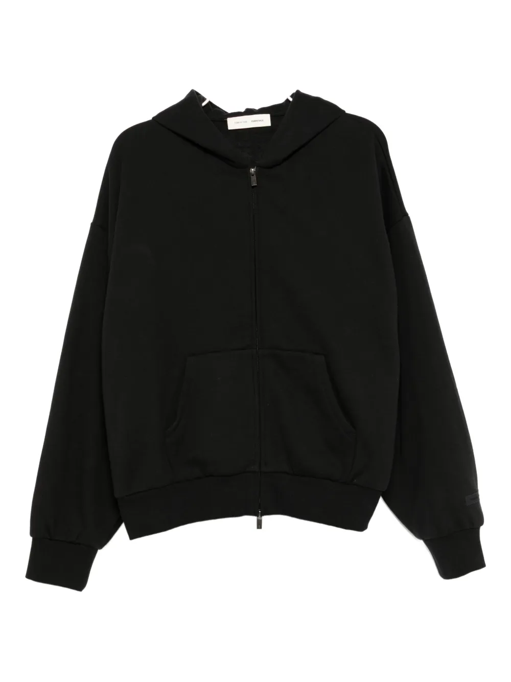 Essentials Logo Print Zip-up Hooded Sweatshirt In Black