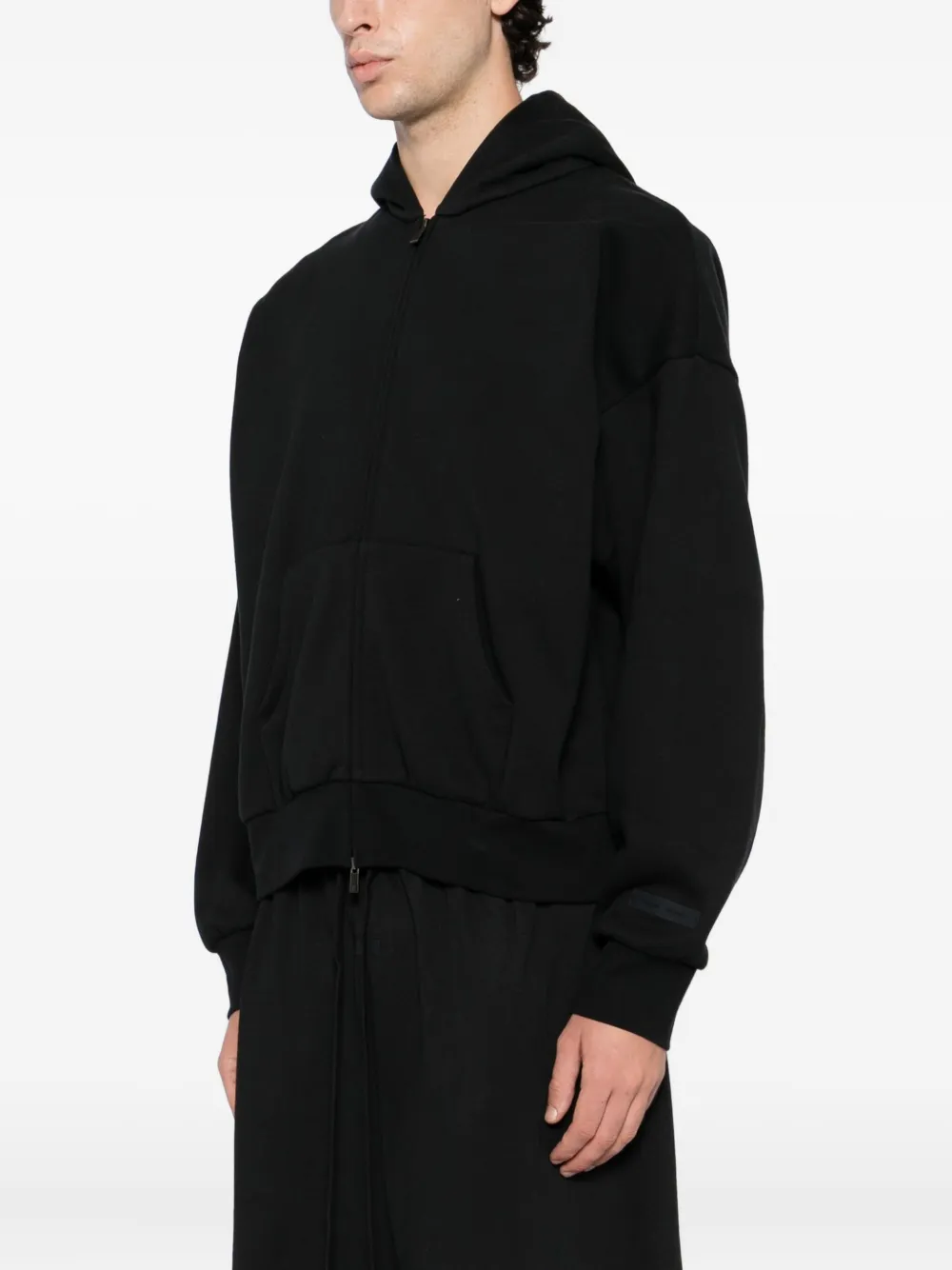 Essentials Logo Print Zip-up Hooded Sweatshirt In Black