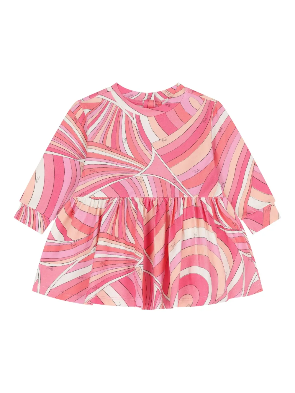 Pucci Junior Swirl-print Smocked Dress In Pink