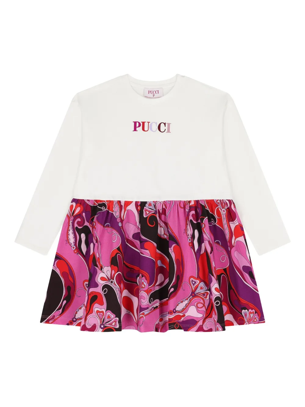 Pucci Junior Orchidee Logo-embroidered Ruffled Dress In Multi