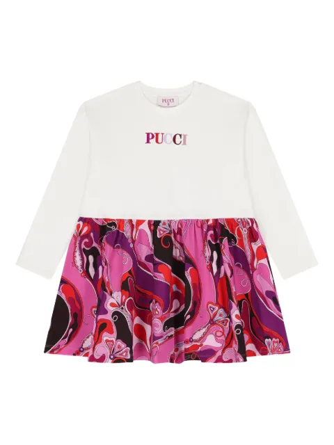 PUCCI Junior Orchidee logo-embroidered ruffled dress