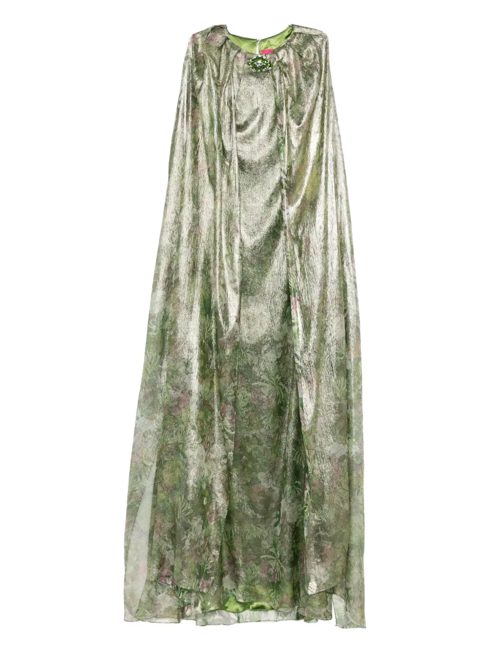 Miau By Clara Rotescu Floral-print Metallic Dress In Green