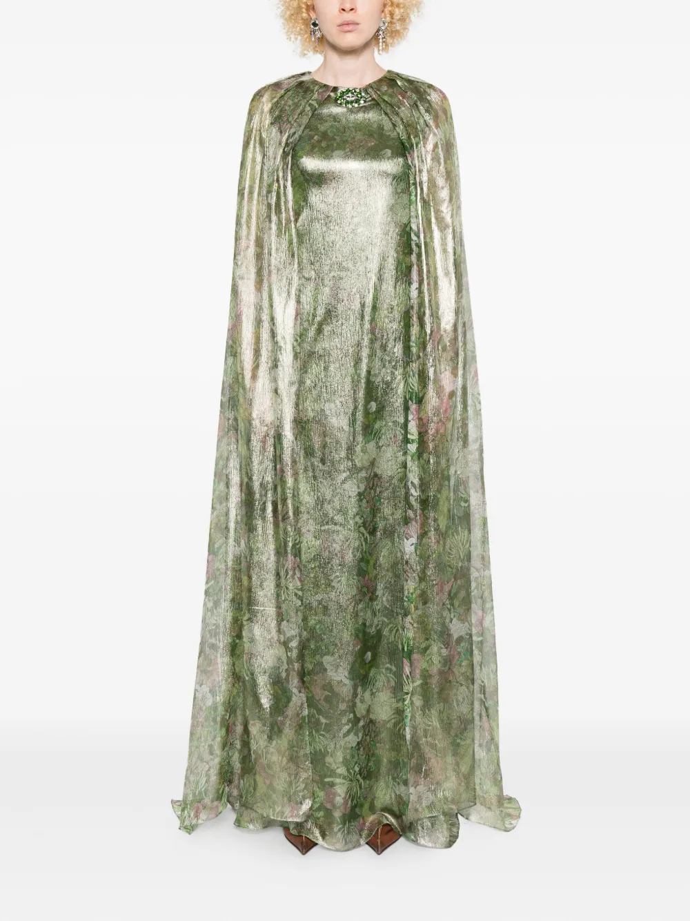 MIAU by Clara Rotescu Metallic jurk met bloemenprint - Groen