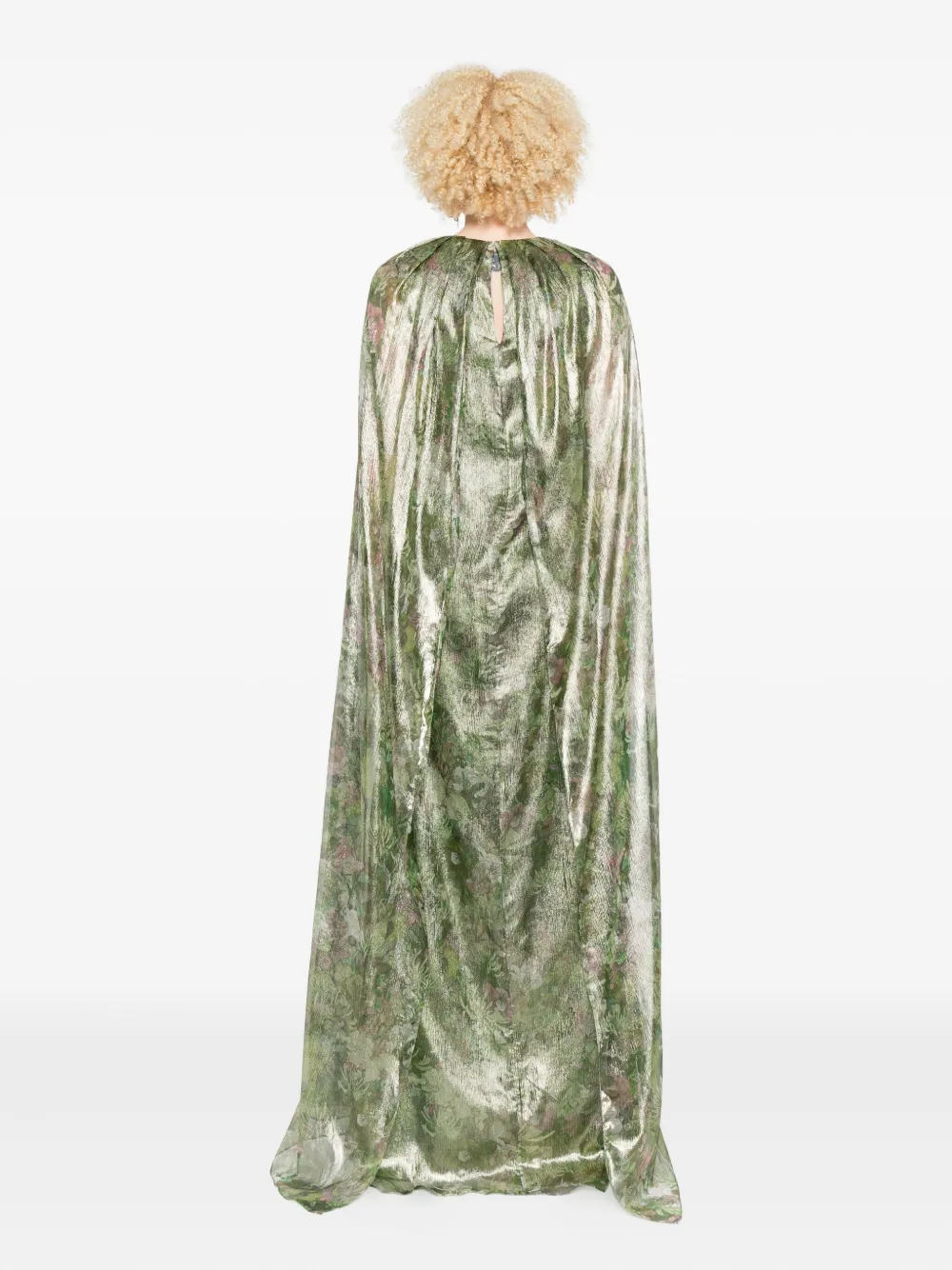 Miau By Clara Rotescu Floral-print Metallic Dress In Green