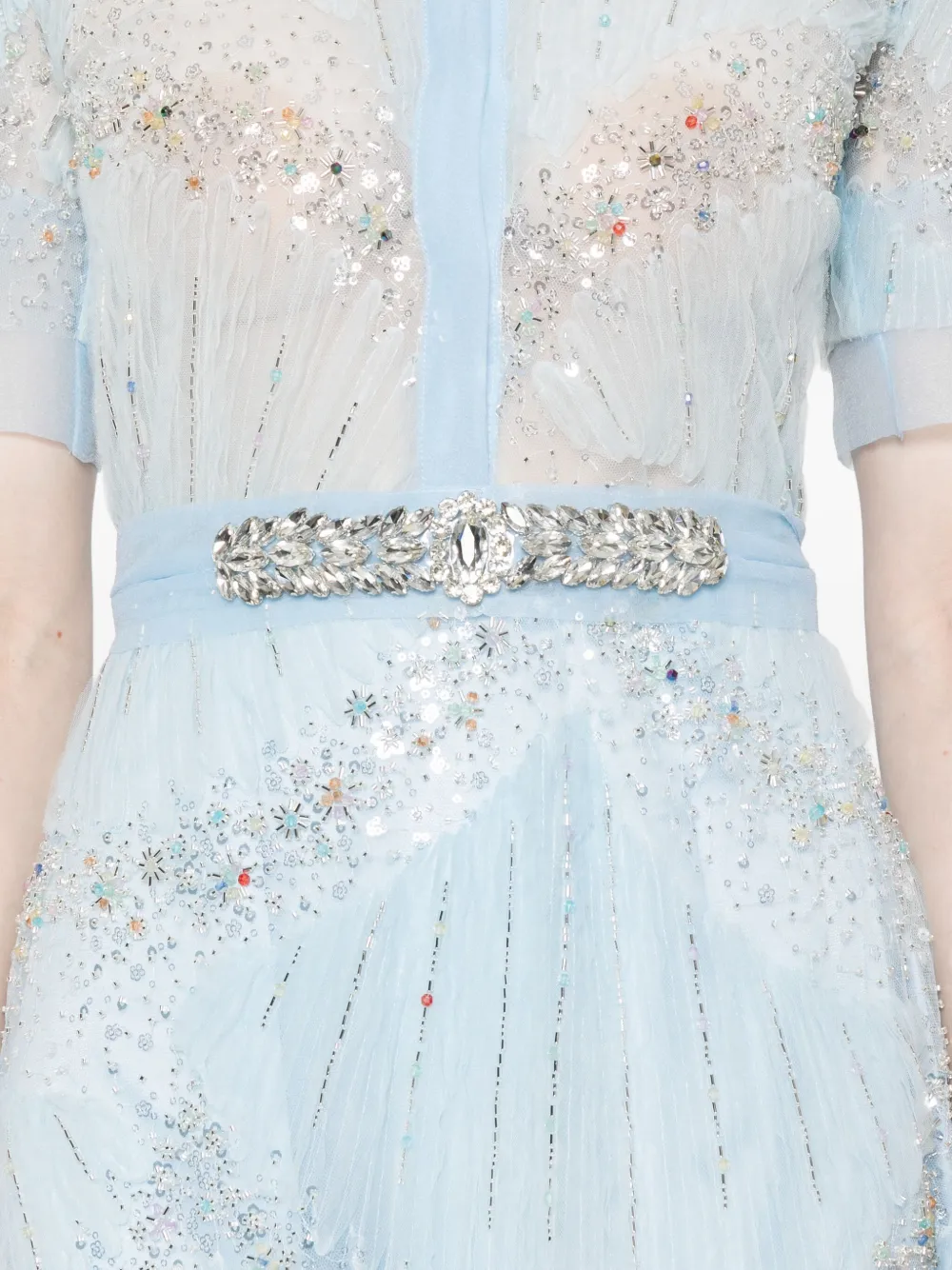 Miau By Clara Rotescu Crystal-embellishment Midi Dress In Blue