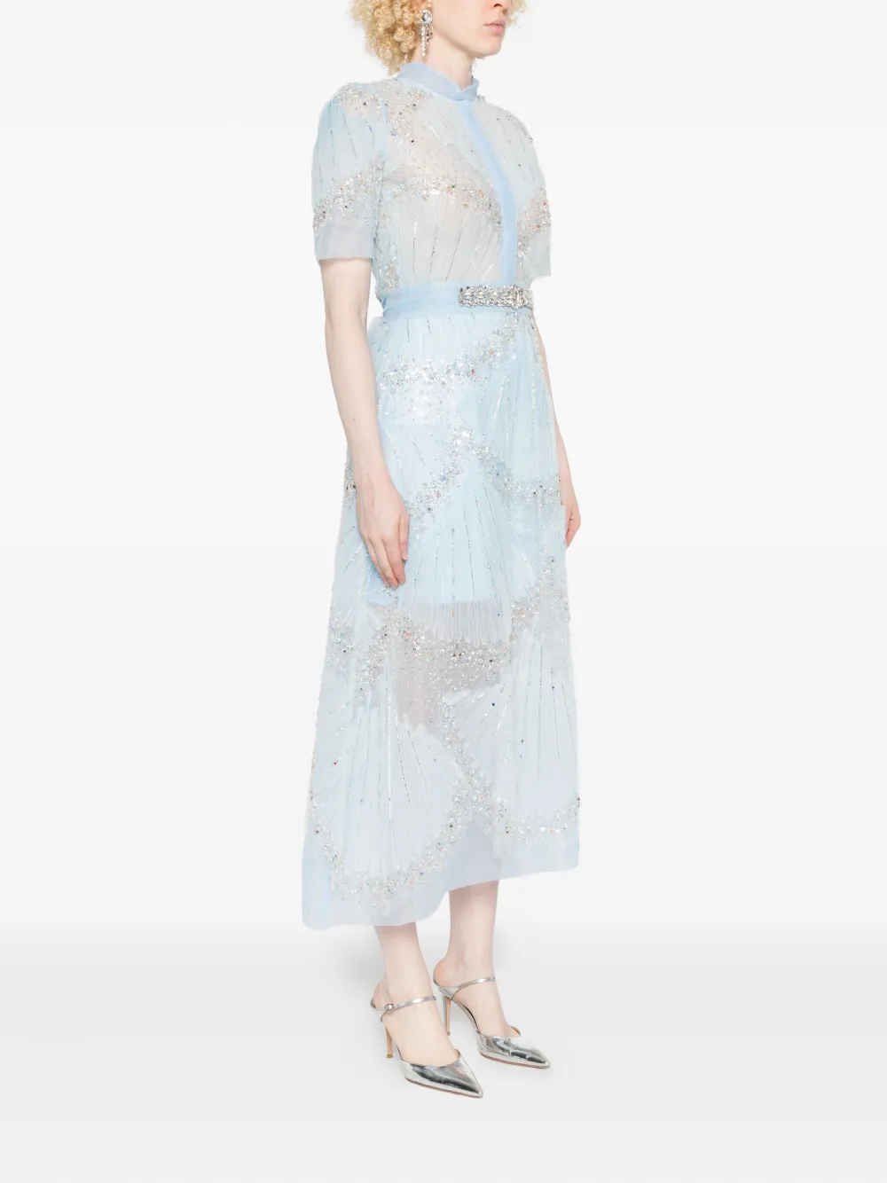 Miau By Clara Rotescu Crystal-embellishment Midi Dress In Blue