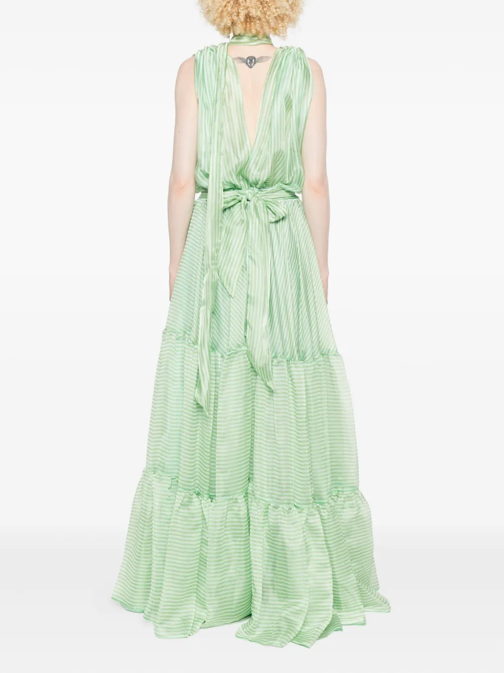 Miau By Clara Rotescu Tiered-striped Maxi Dress In Green