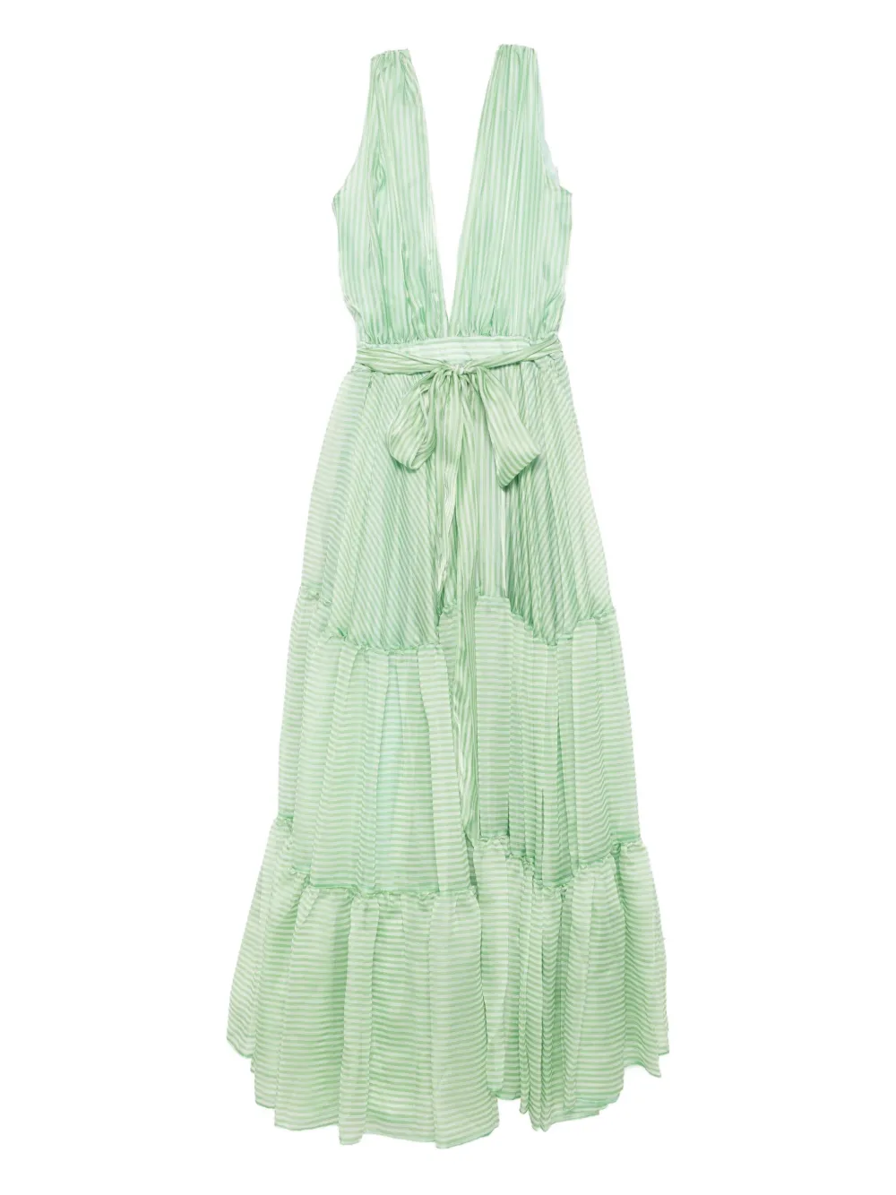 Miau By Clara Rotescu Tiered-striped Maxi Dress In Green