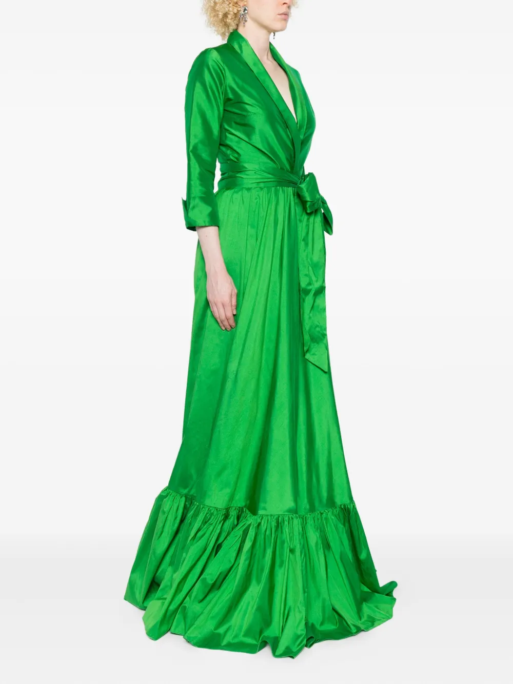 Miau By Clara Rotescu Ruffle-hem Maxi Dress In Green