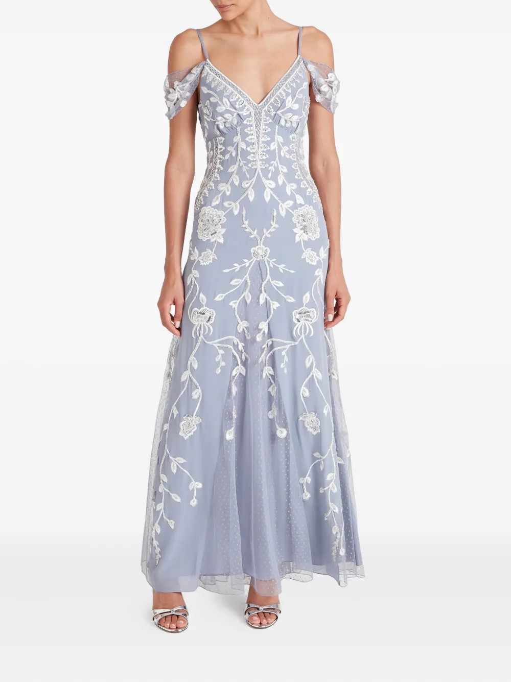 Temperley London Lilly off-shoulder avondjurk met borduurwerk - Blauw