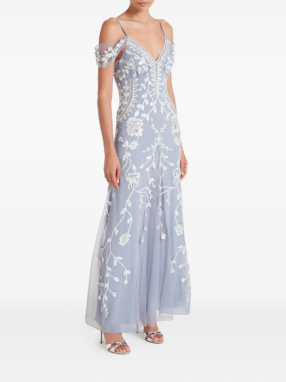 Temperley London Lilly off-shoulder avondjurk met borduurwerk Blauw