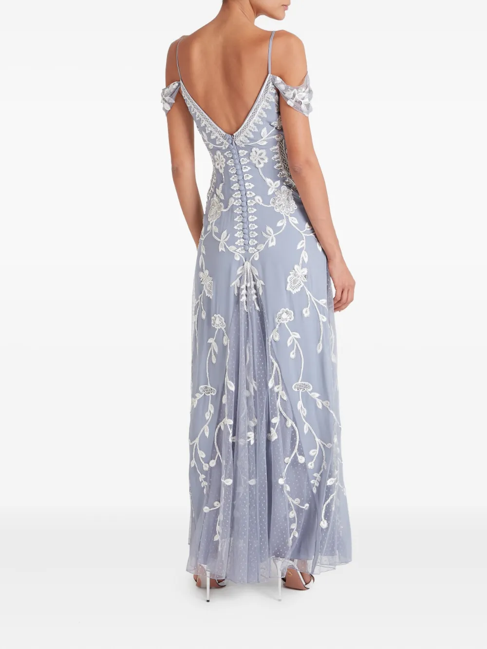 Temperley London Lilly off-shoulder avondjurk met borduurwerk Blauw