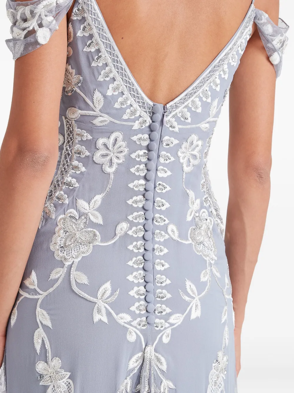 Temperley London Lilly off-shoulder avondjurk met borduurwerk Blauw