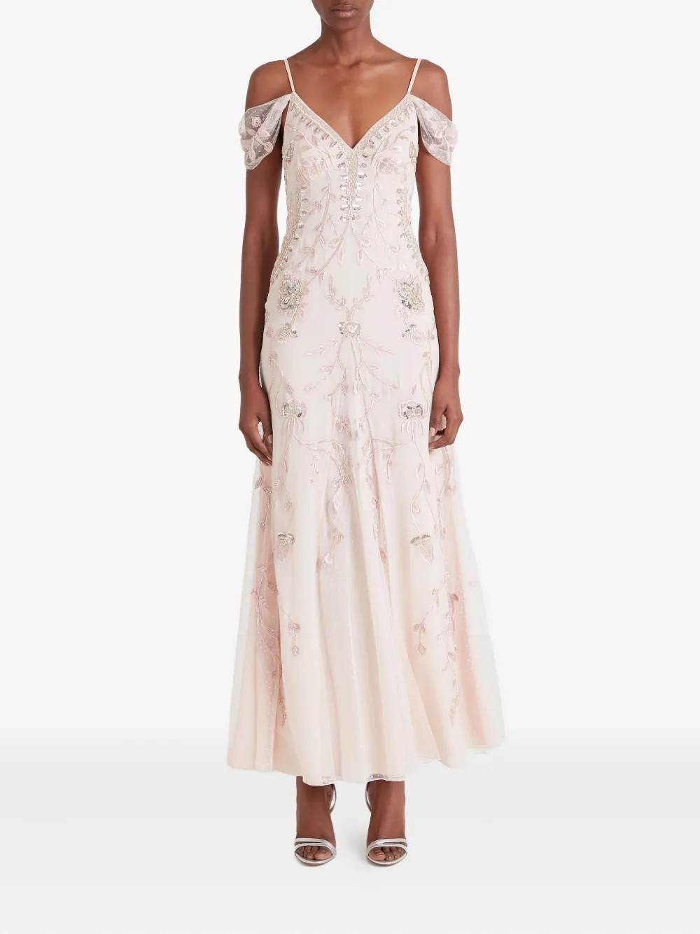 Temperley London Lilly off-shoulder verfraaide avondjurk - Beige