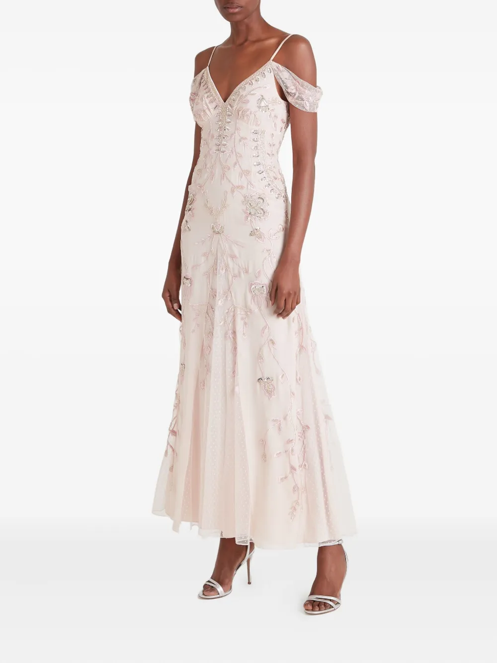 Temperley London Lilly Embellished Off-shoulder Gown In Neutral