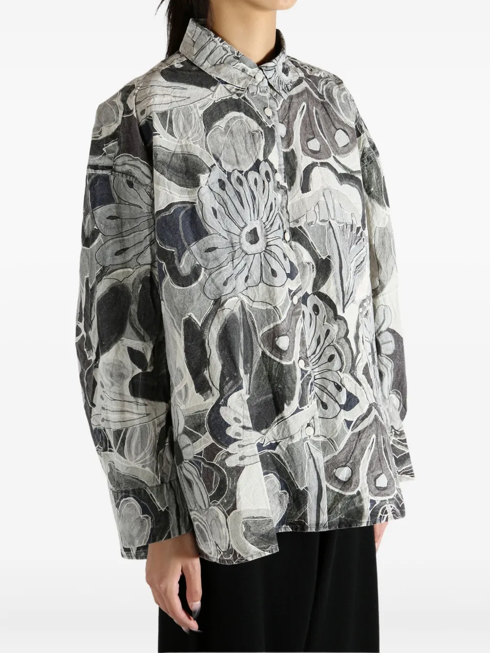 Casey Casey Manon floral-print Cotton Shirt | Grey | FARFETCH