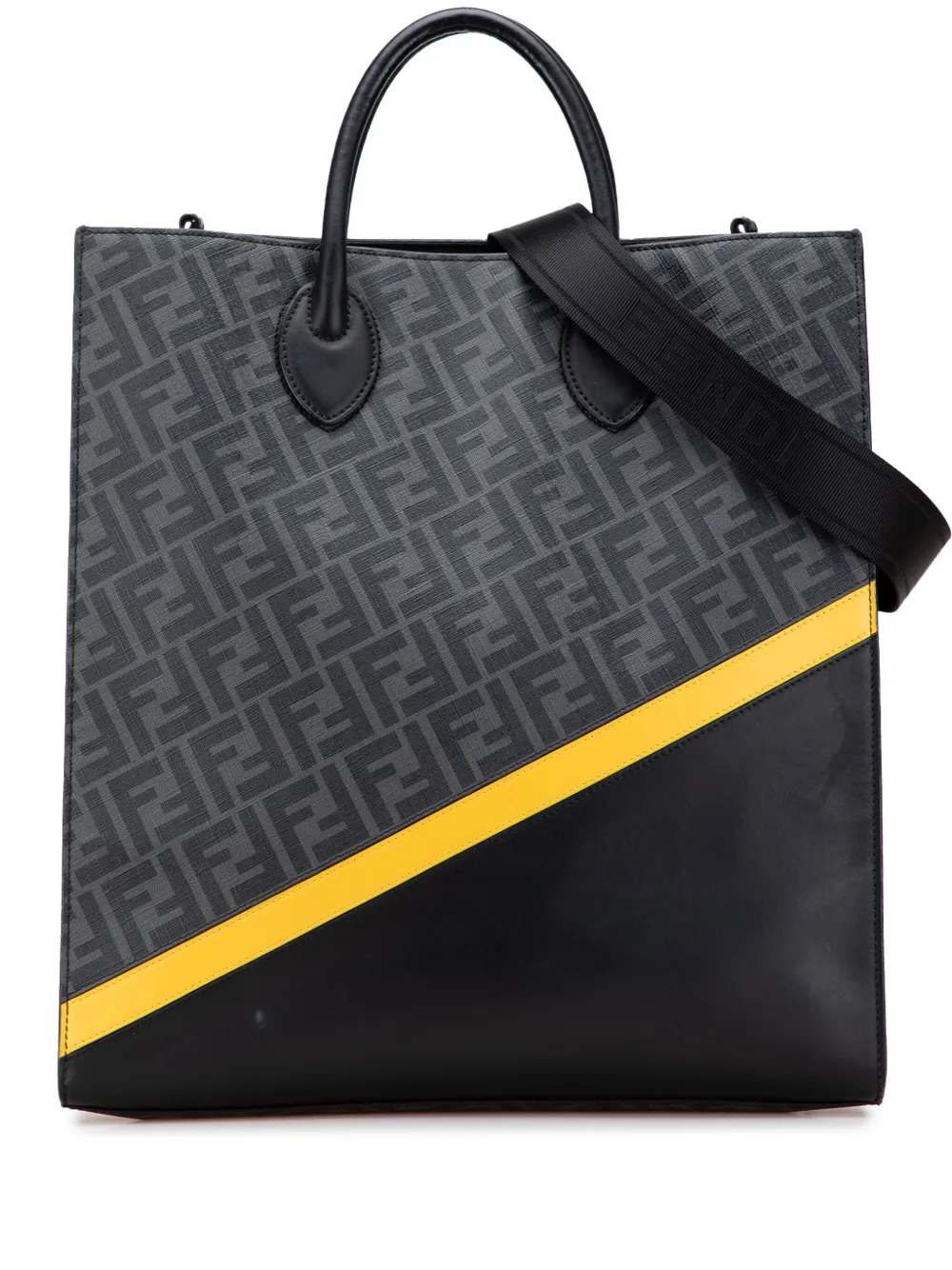 Pre-owned Fendi 2010-2025 Zucca Coated Canvas Diagonal Shopping Tote Satchel In Black