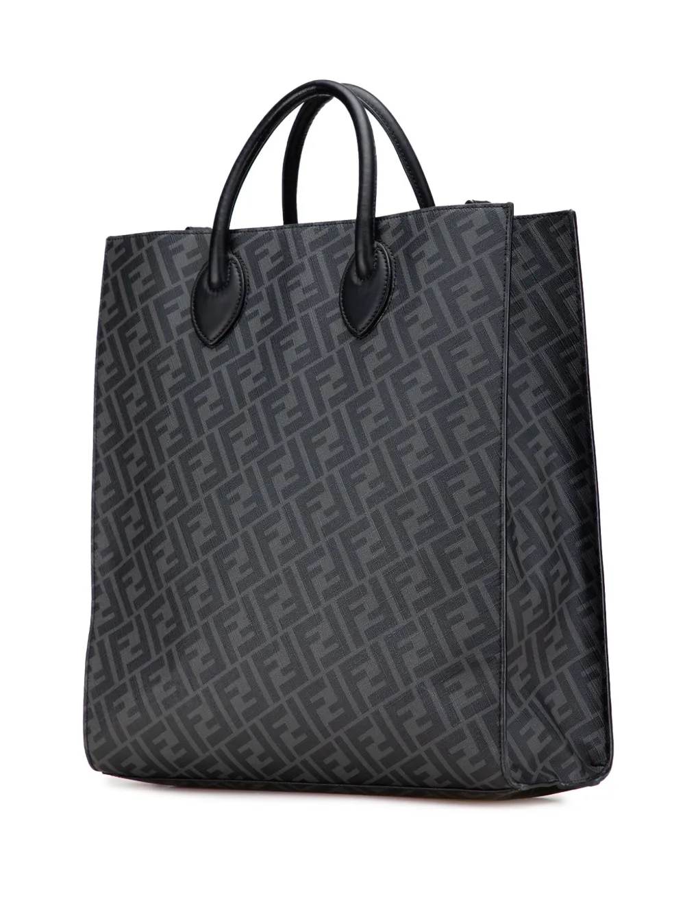 Pre-owned Fendi 2010-2025 Zucca Coated Canvas Diagonal Shopping Tote Satchel In Black