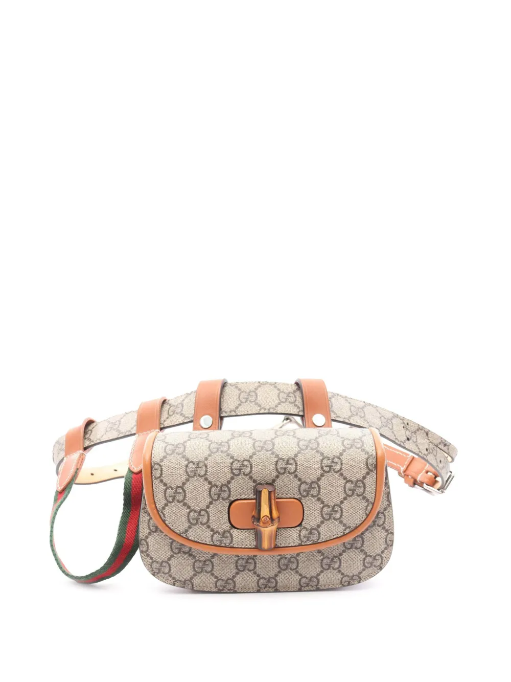 Pre-owned Gucci 2016-2025 Mini Gg Supreme Web Bamboo 1947 Belt Bag In Brown